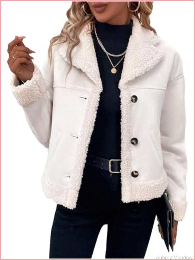 Faux Suede Sherpa Jacket Shearling Lined Warm Fleece Fuzzy Outerwear